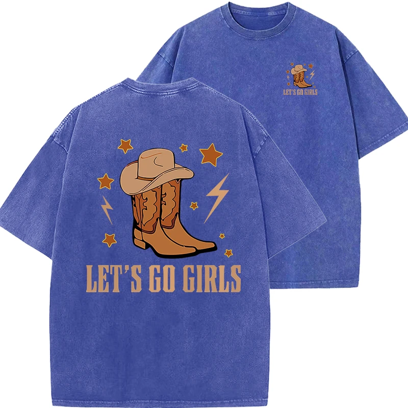 تي شيرت رعاة البقر العتيق للرجال ، تيشيرتات قصيرة فضفاضة كاجوال ، قطن مغسول ، طباعة بنات رعاة البقر ، رائجة وجميلة ، الصيف