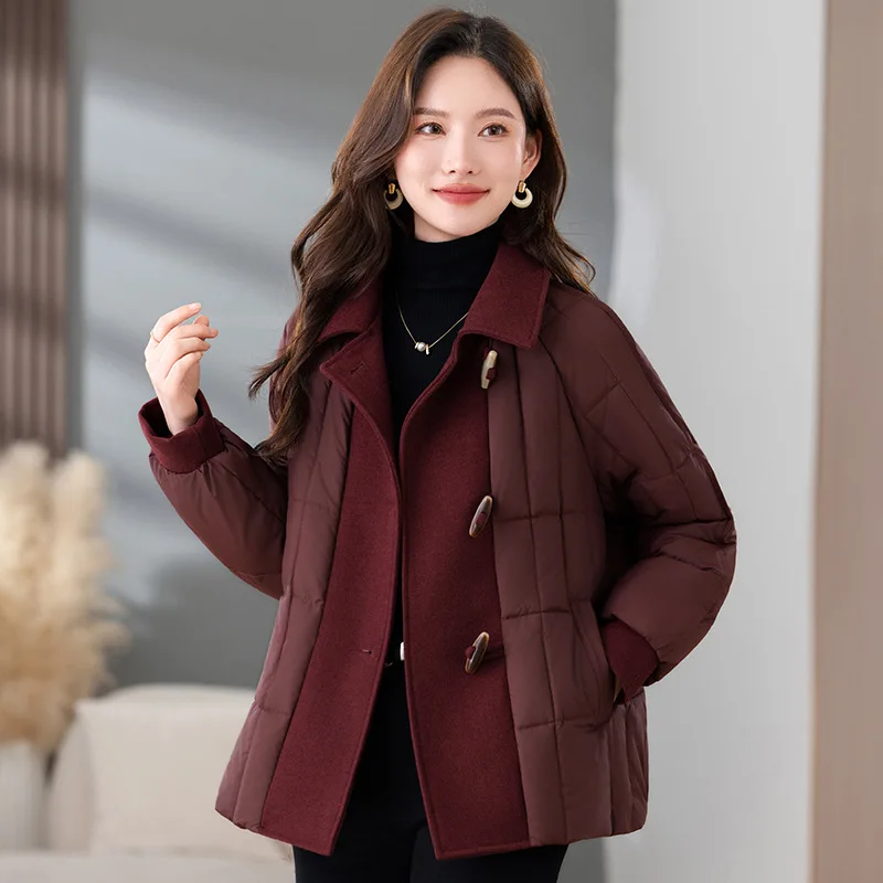 

New Down Coat Women Parkas Winter 2025Fashion Warm Cotton Padded Jacket Female Short Horn Buckle Outwear Thicken Design Overwear