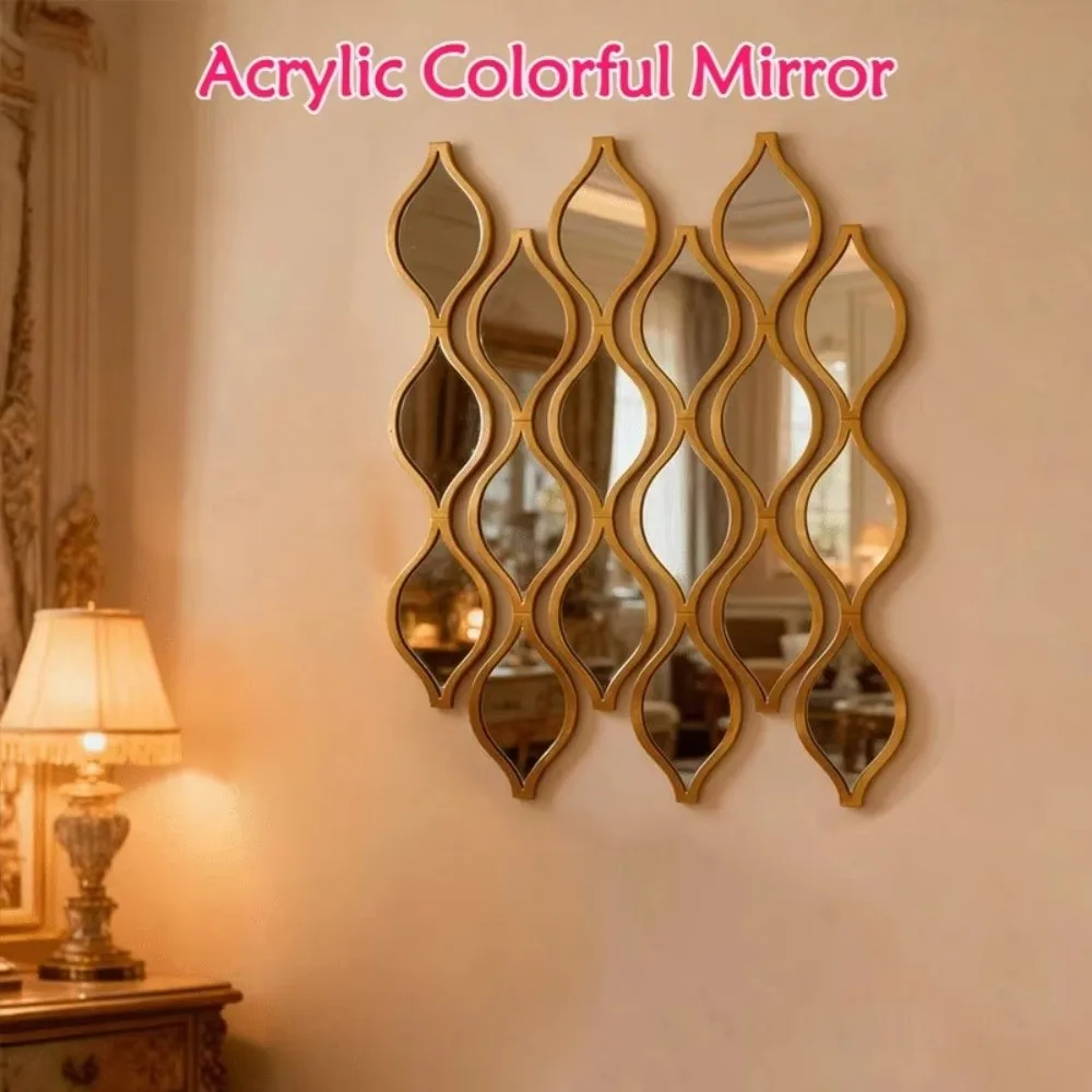 Acrylic Material Mirror Wall Sticker Removable Golden Color Water Drop Mirror Sticker Teardrop Shape Self-Adhesive