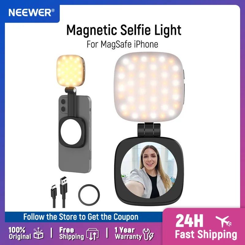 

NEEWER Magnetic Selfie Light For MagSafe iPhone, CRI95 700lx Folding LED Phone Fill Ring Lighting with Mirror for Photography