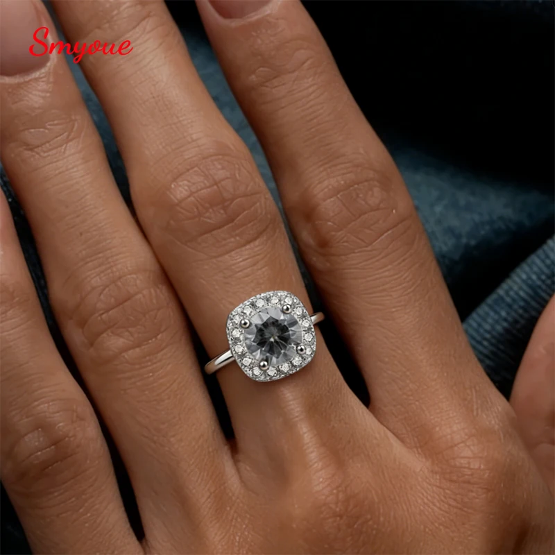 

Новые кольца Smyoue с серым муассанитом круглой огранки 5 мм (0,5 карата) для женщин, позолоченные 18-каратным белым золотом, подарки на день рождения, серебро 925 пробы