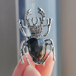 Retro Rhinestone Beetle Brooches For Women Men Clothes Suit Accessories Personalized Insect Animal Brooch Lapel Pins Jewelry