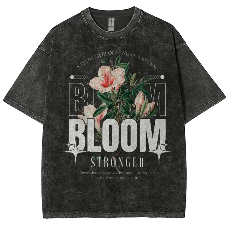 2024 Summer American Retro Street Alphabet  Flower Prints Oversized T-shirt Men Y2k Harajuku Fashion Couple Casual Loose Shirt