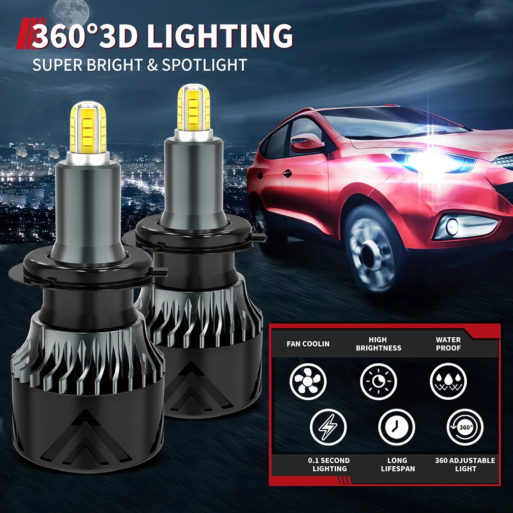 120000LM H7 Led Car Headlight Bulbs 220W 4 sides 3D Canbus H1 H8 H11 HB4 HB3 9005 9006 CSP Mini Auto Lamp 9012 HIR2 6000K 12V