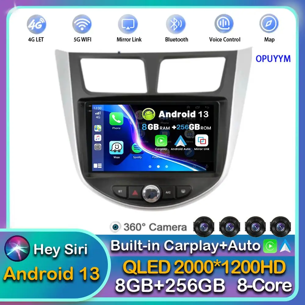 

Android 13 Carplay 2din Car Radio For Hyundai Solaris Accent Verna 2010 -2014 2015 2016 Multimedia Player GPS Stereo WIFI+4G DSP