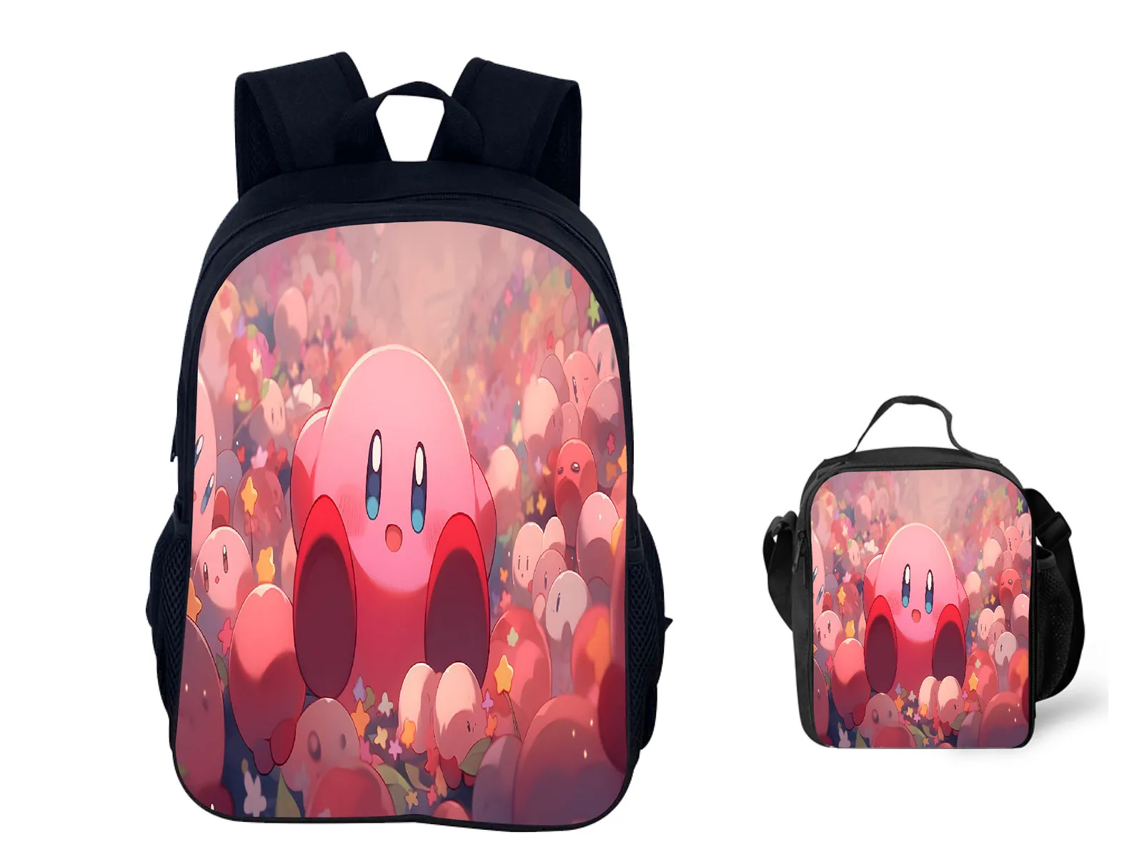 Детский холщовый школьный рюкзак с изолированным набором ланч-боксов, сумка для книг с героями мультфильмов Кирби, прочный рюкзак