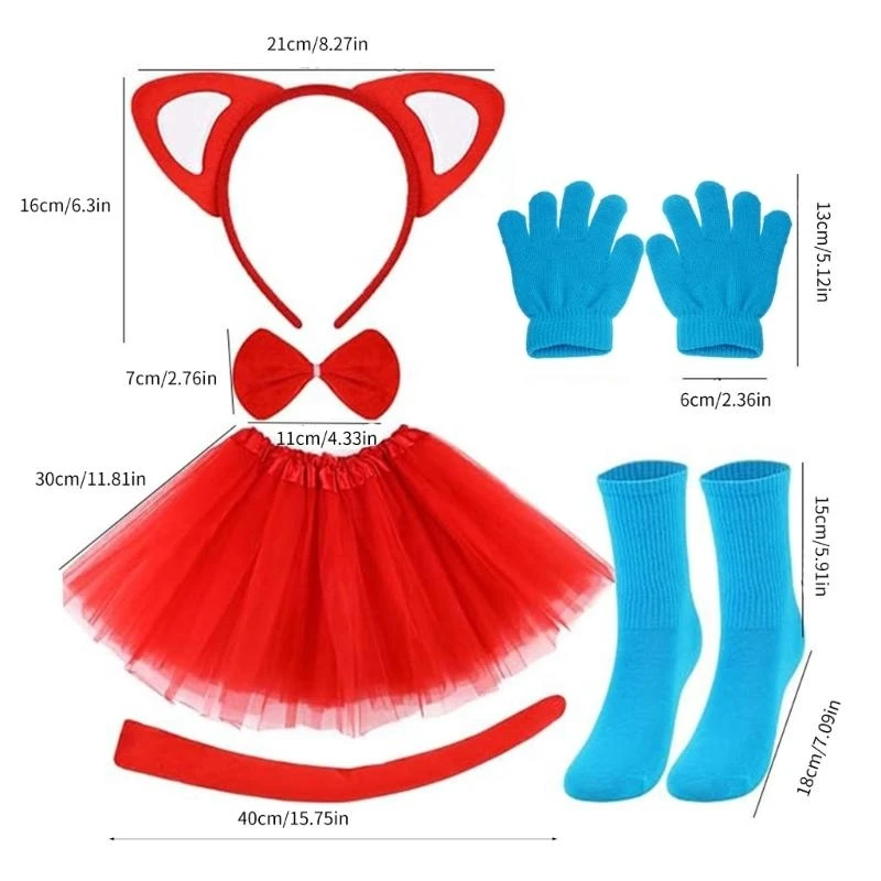 DXAE CATS COTS Zestaw kotów Pałą na głowę Bowtie Tail Gloves Socks Animal Cosplay Strój dla dzieci