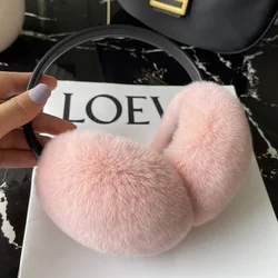 Real Rex Rabbit Fur Earmuffs para mulheres, macio, quente, cabo, peludo, capas de ouvido, frio, inverno