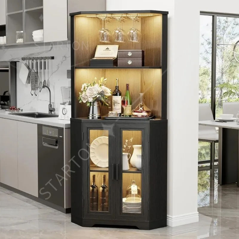 Alcohol Storage,Corner Bar Cabinet with LED Lights, 65