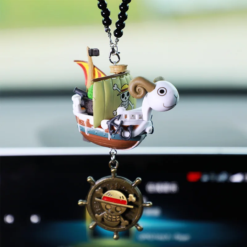 Espelho Retrovisor Pingente para Carro, One Piece Animação, Thousand Sunny, Going Merry, PVC Doll Pendant Decoração, Acessórios do carro