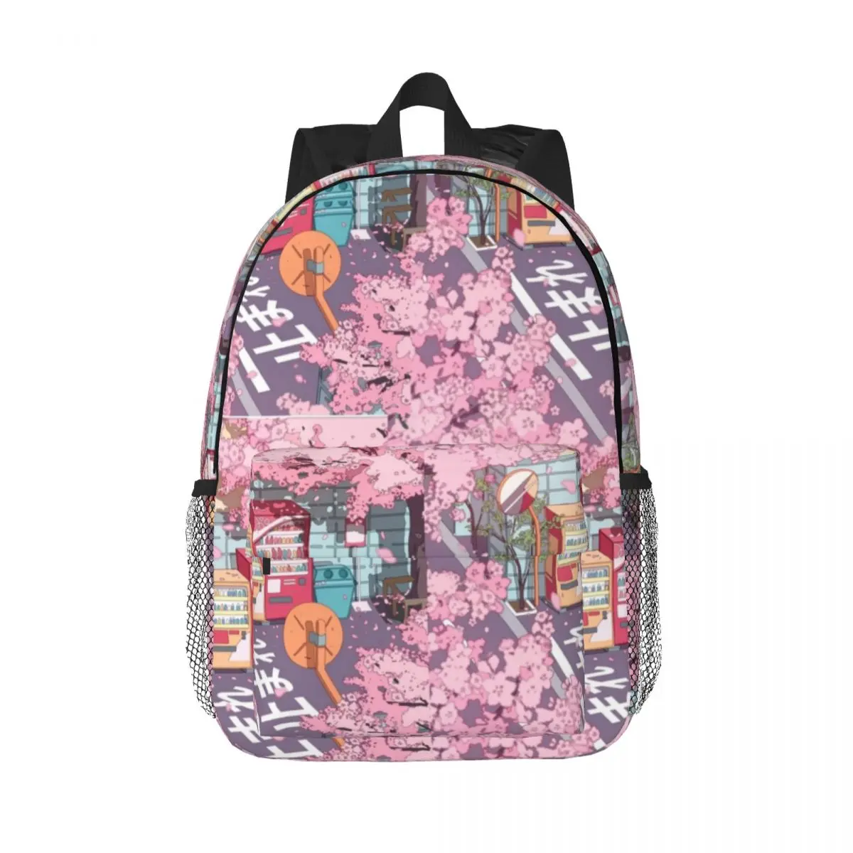 

A Beautiful Aesthetic Tokyo Street And The Pink Sakura Tree Blossom New Pattern School Bag Print Lightweight Backpack 15inch