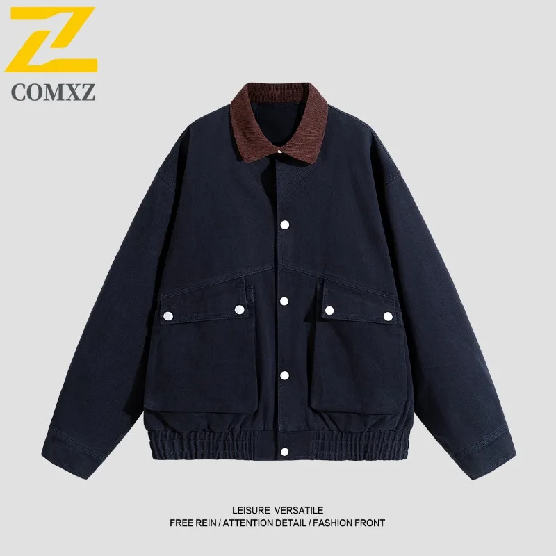 

Men's Vintage Baseball Biker Jacket Washed PU Leather Coat Notch Lapel Windproof Loose Fit Pilot Streetwear Motorcycle Outerwear