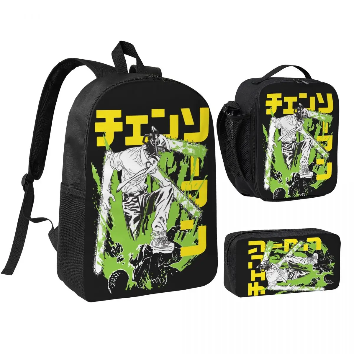 

3pecs/set Chainsaw Warrior Chainsaw Man Рюкзак для студентов обратно в школу Denji Devil College Рюкзак Сумка для обеда Пенал