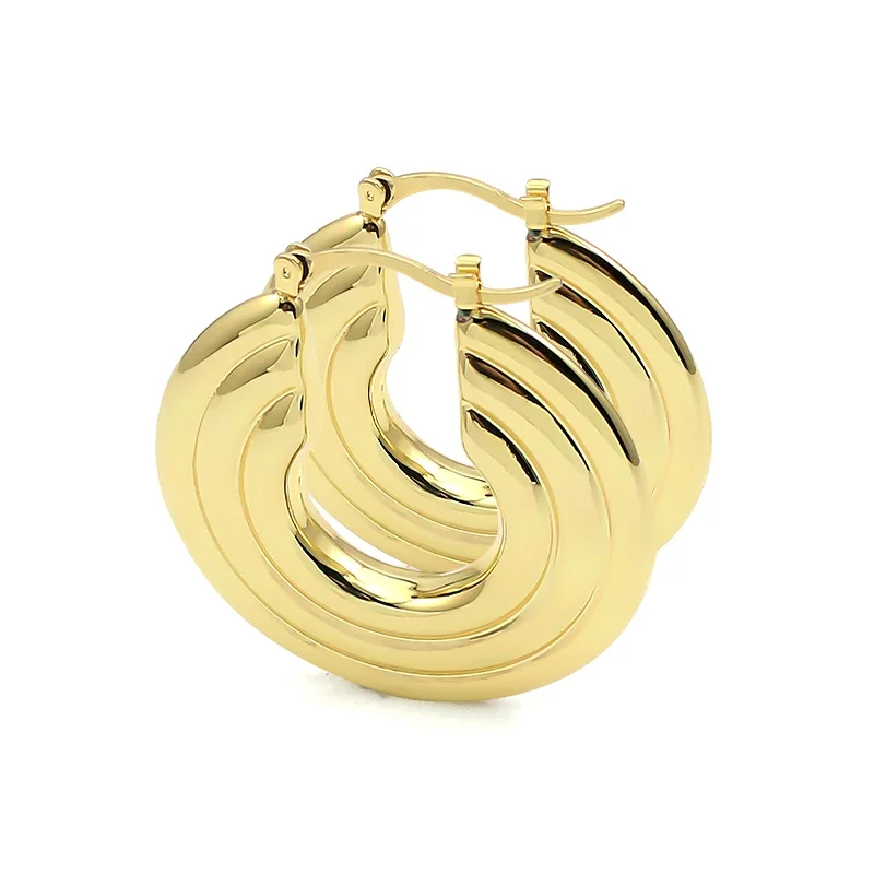 Vintage thread Earring Oversized Chunky Hoop Earrings Women Lightweight Hypoallergenic Gold Plated stainless steel Big Earrings