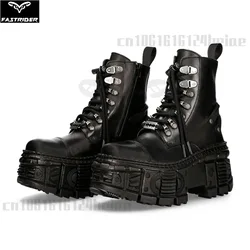 Retro Punk Street Shot Thick Bottom Boots Fashion Design Metal Dark Black Motorcycle Boots for Men and Women botas moto