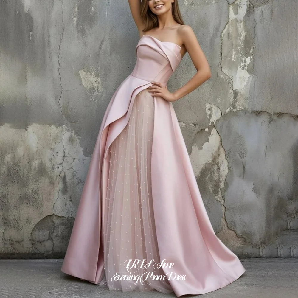 

IRIS Romantic Soft Blush Pink Prom Dresses Customized for Women Strapless Pearl Tulle A-Line for Outdoor Prom Night 2026