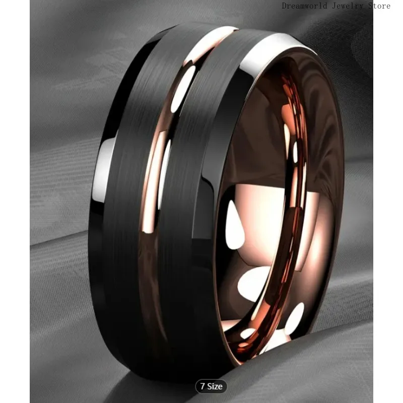 Stainless Steel Ring Two Tone Fashion Plated New Color Purple Black Beveled Men\'s Titanium Steel Groove  Black Engagement Rings