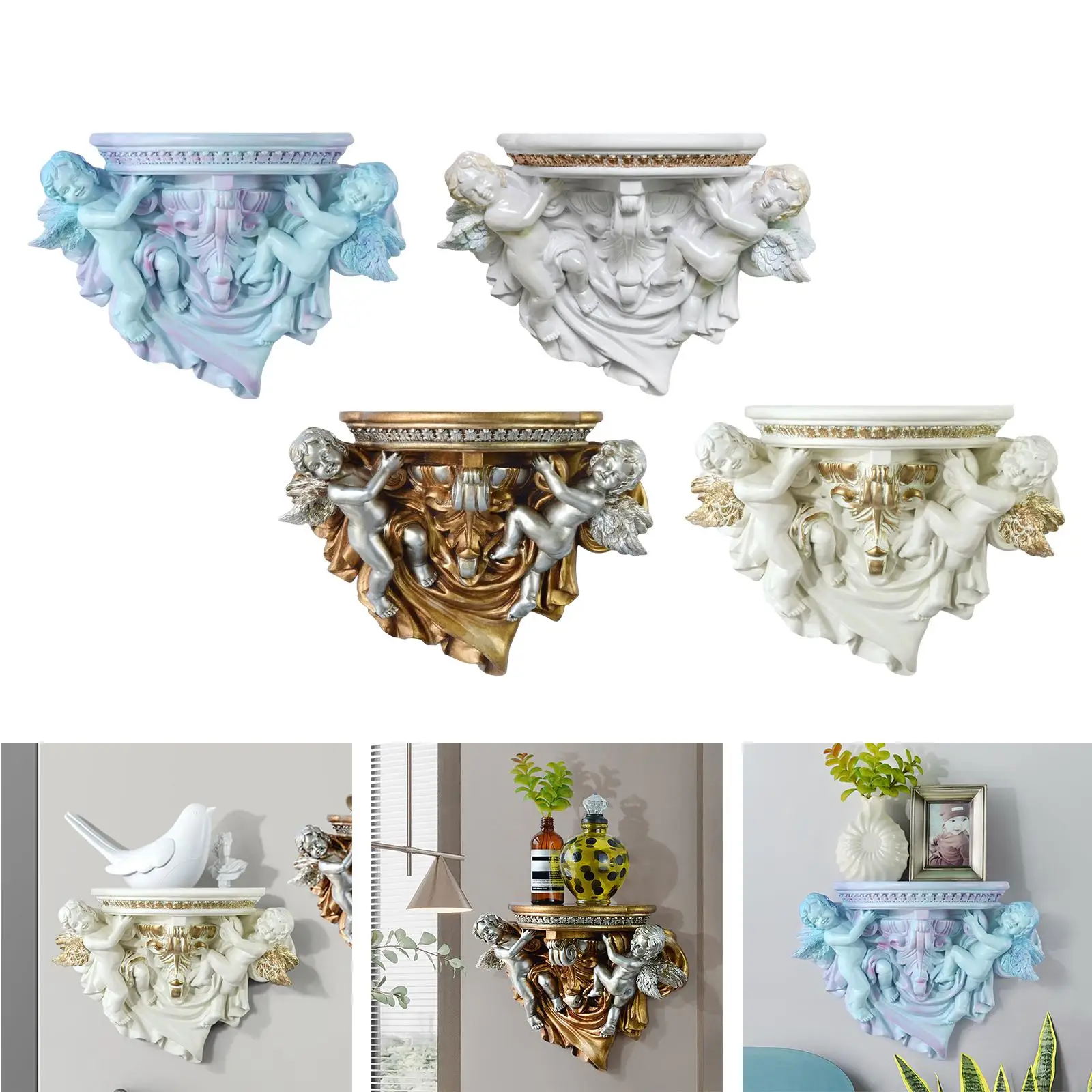 رف حائط مزخرف لعرض تمثال الملاك رف معلق لديكور المنزل والمكتب #3