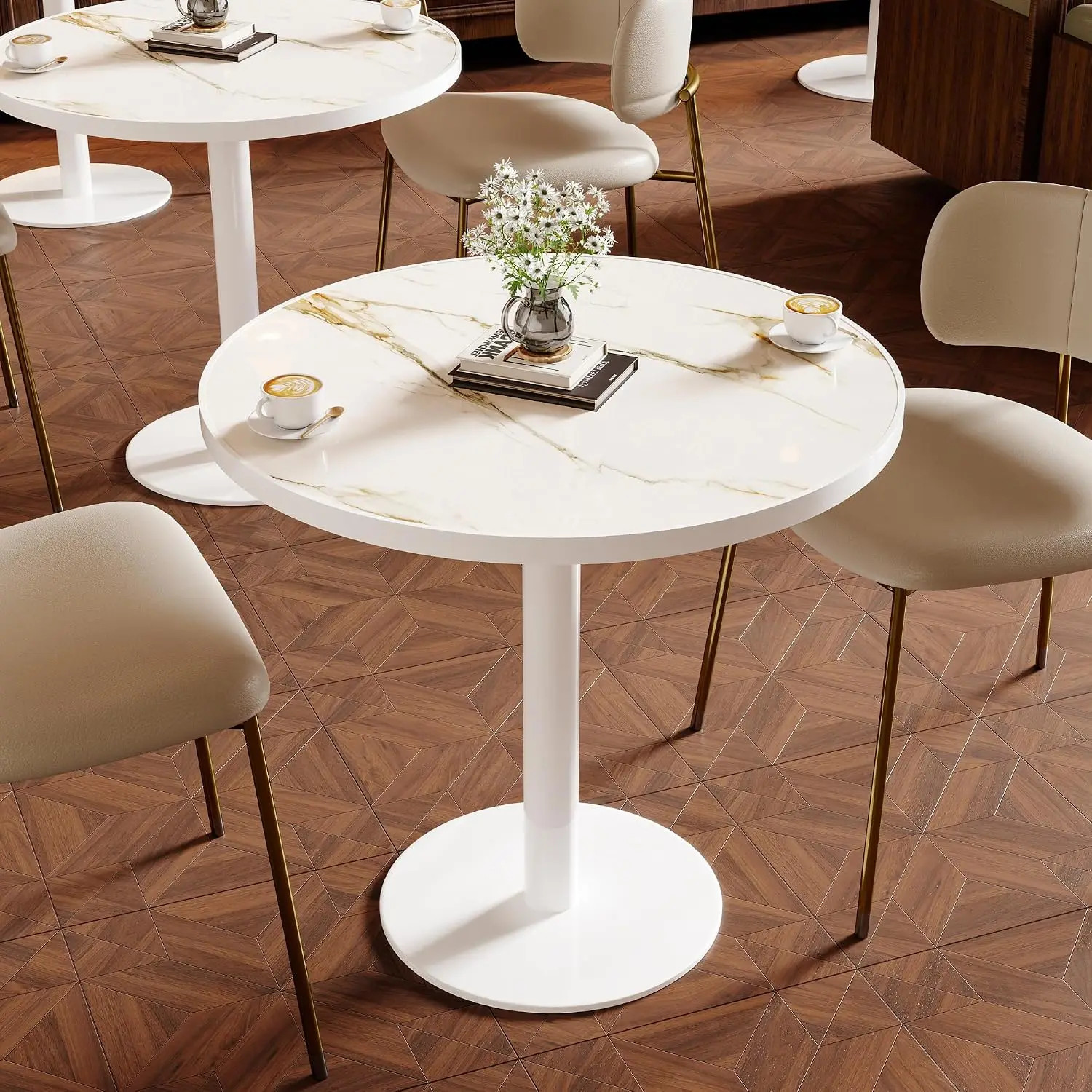 

31.5" Tulip Table, Small Modern Round Dining Table for 2-4, Sintered Stone Circle Dining Tables with White Metal, Customized