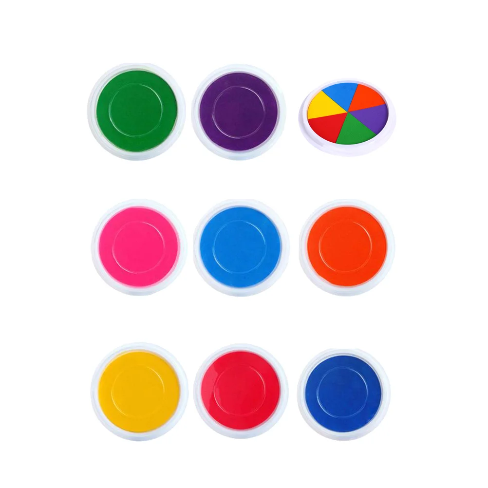 

9Pcs Water-Soluble Kids Ink Pads Quick-Dry Finger Palm Ink Stamps Washable for Paper Wood Fabric Creative DIY Craft Stamping