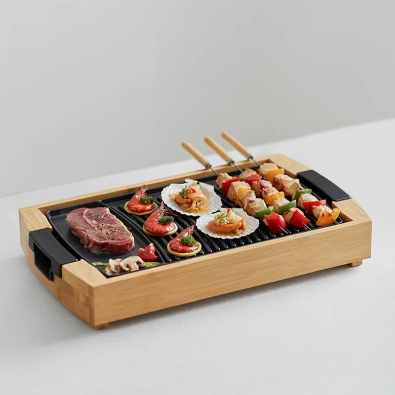 

220V Electric Barbecue Plate Household Smokeless Barbecue Pan Multifunctional Electric Oven Barbecue Skewers 1200W