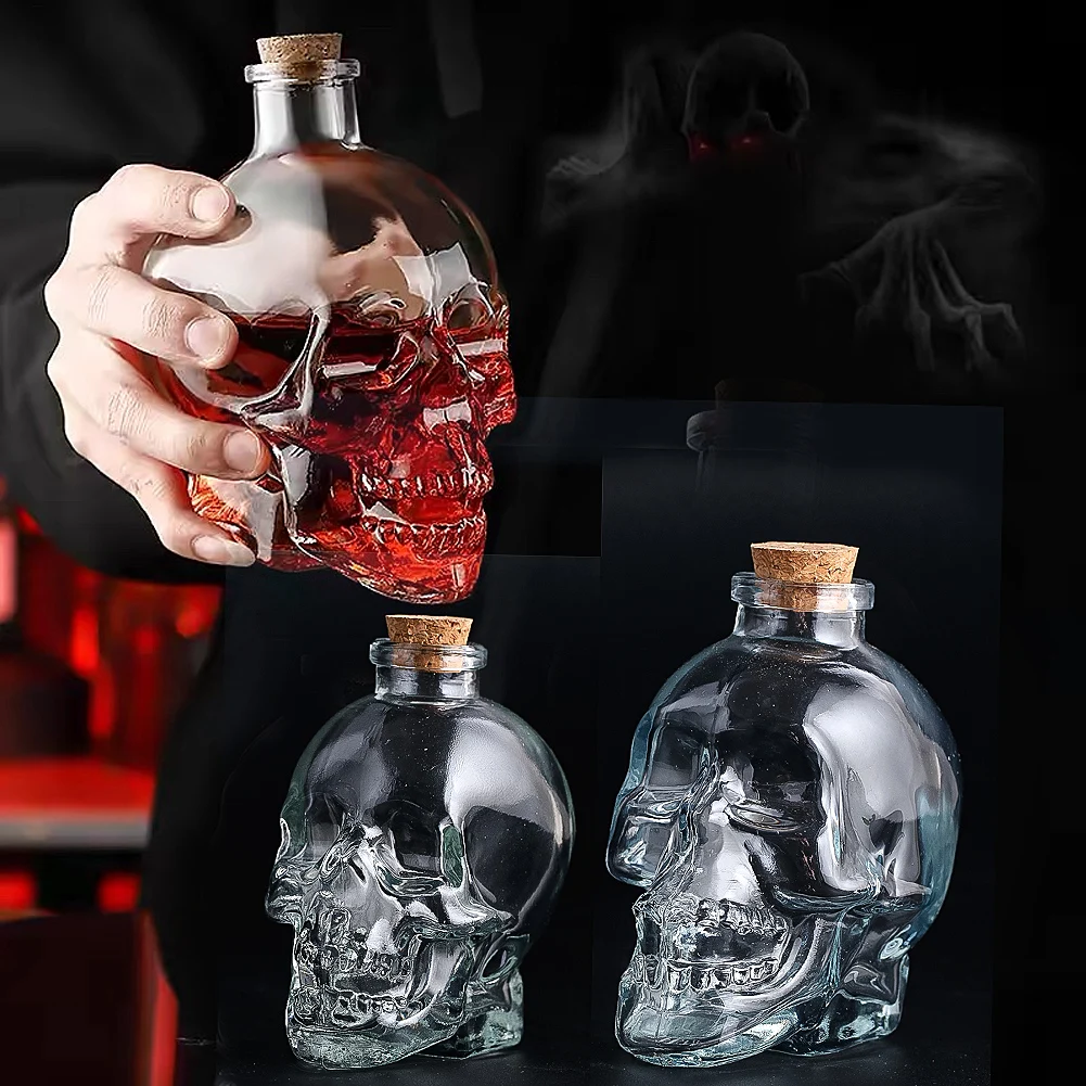 1PC Halloween Skull Bottle Creative Personalised Drinkware Wine Dispenser Transparent Cork Sealed Glass Bottle Cups