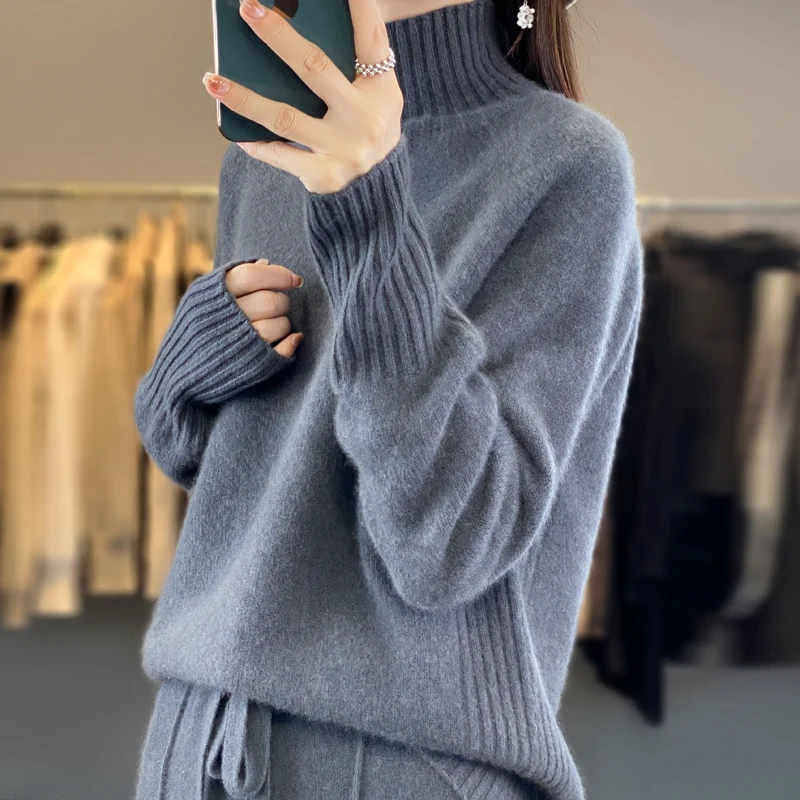 Women Sweater Solid Color Fashion Elegent Turtleneck Thickened Long Sleeve Knitwear New Slim Casual Autumn Winter Pullover