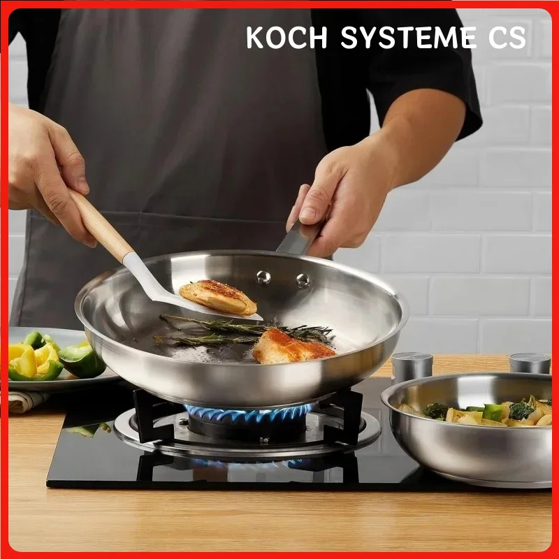 KOCH SYSTEME CS Uncoated Pan 10/12-inch Stainless Steel Frying Pan for Professional Cooking Egg Meat Frying Pan Kitchen Cookware