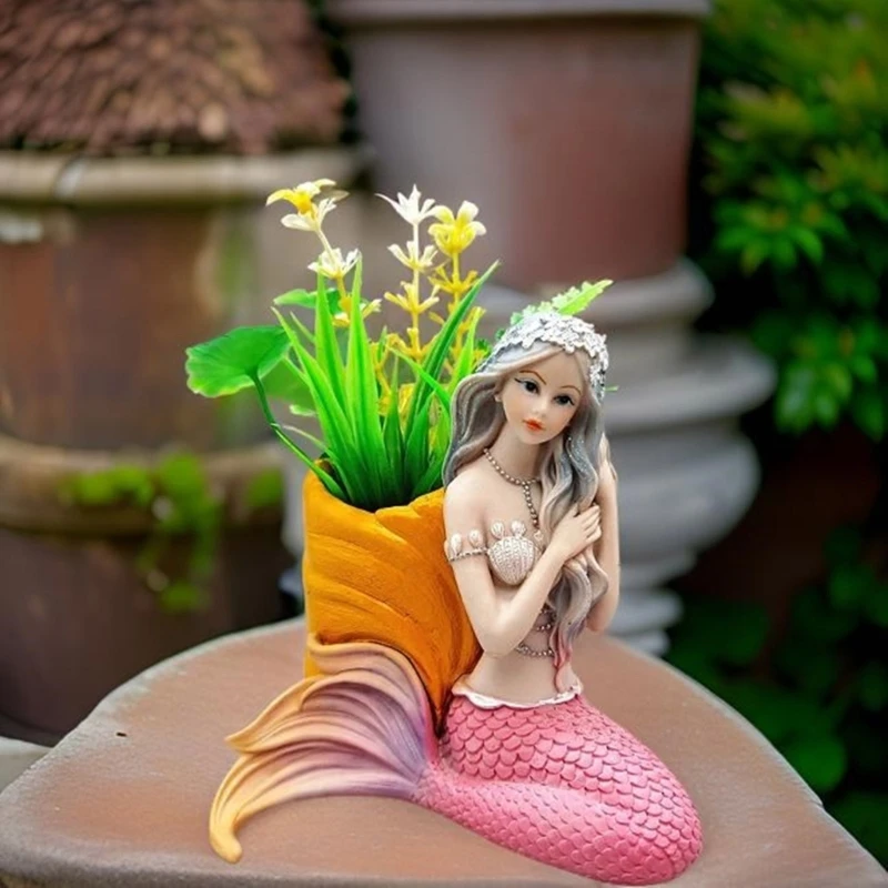 Elegant Merman Garden Pots Mold Silicone Mould Sturdy Crafting Supplies Portable for Patio and Balcony Decoration