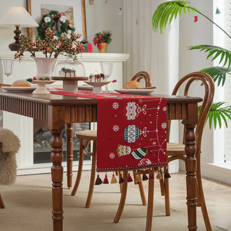 Christmas Table Runner Merry Christmas Decorations Yarn-dyed Jacquard Xmas Snowman Table Runner for Dining Home Table Decoration