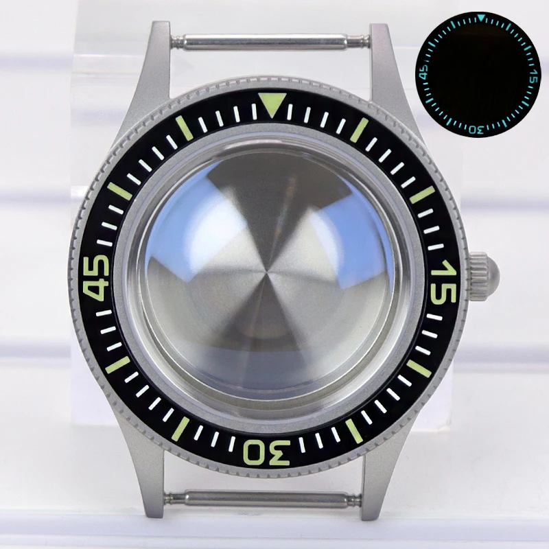

40mm Watch Case for NH35 36 Movement Vintage Sandblasted Finish 120-Click Bezel Bubble Sapphire Crystal C3 Lume 50-FATHOS Style