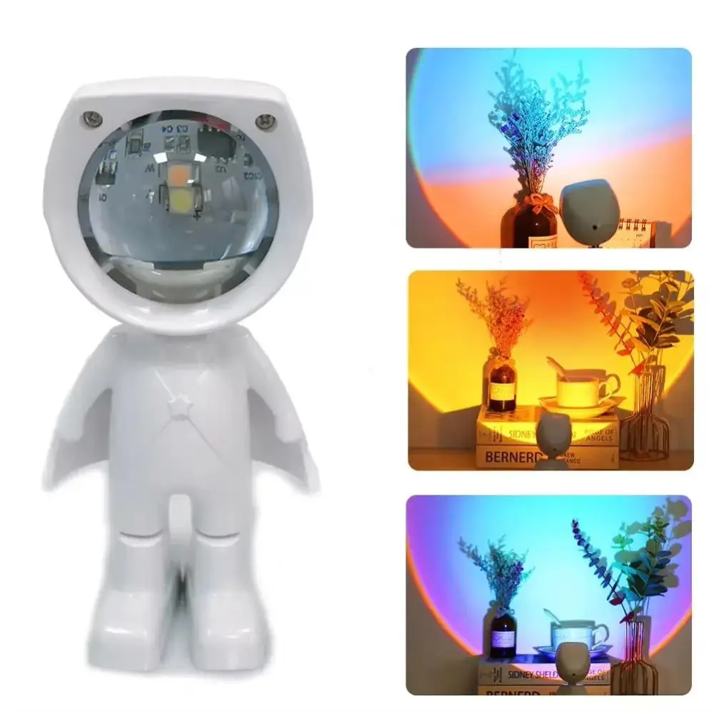 New Astronaut LED Projector Lamp Rose Rainbow 360 Degree Rotation Atmosphere Light Rechargeable Night Light