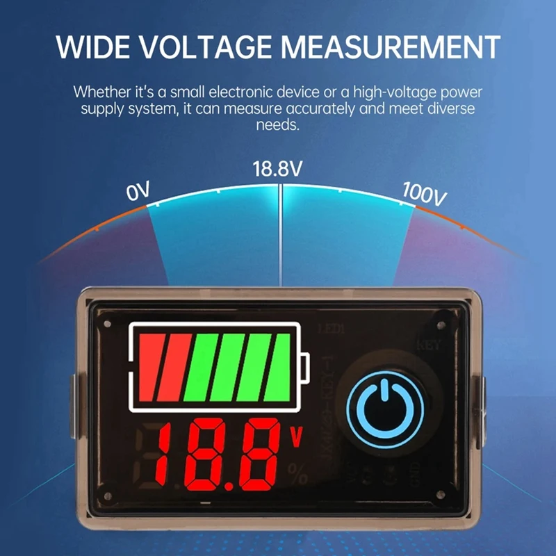 DC 8-100V Digital Voltage Power Indicator For Lead-Acid Lithium Battery 12V/24V/36V/48V Two-Wire Anti Reverse Switch