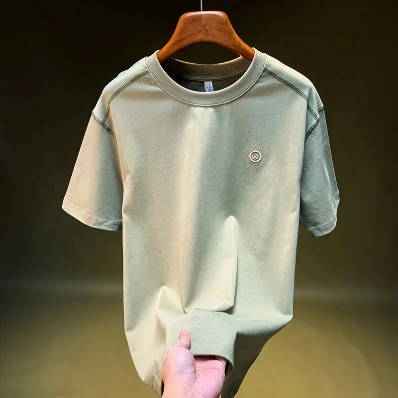 

Summer short sleeved men's T-shirt high-end simple casual base shirt versatile five quarter sleeve top