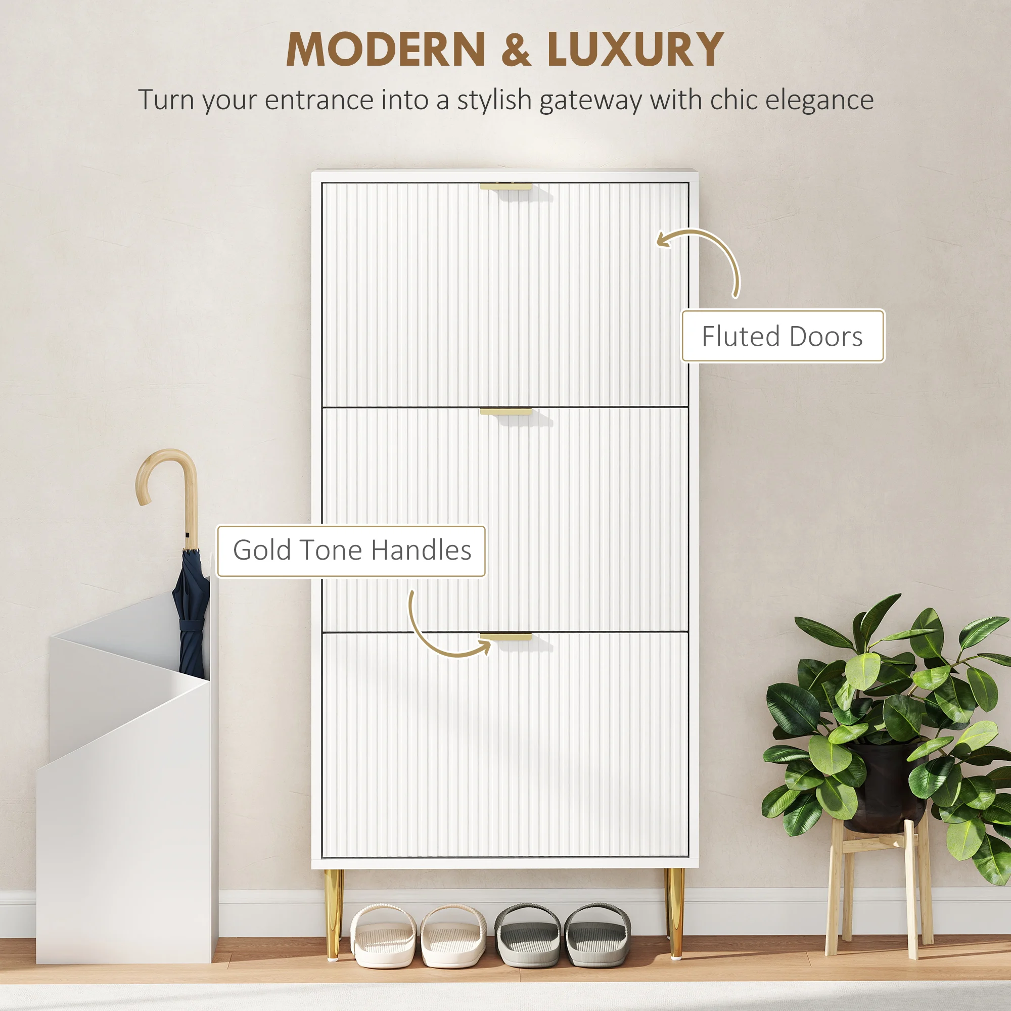 HOMCOM Slim Shoe Storage Cabinet with 3 Flip Drawers for Hallway, White