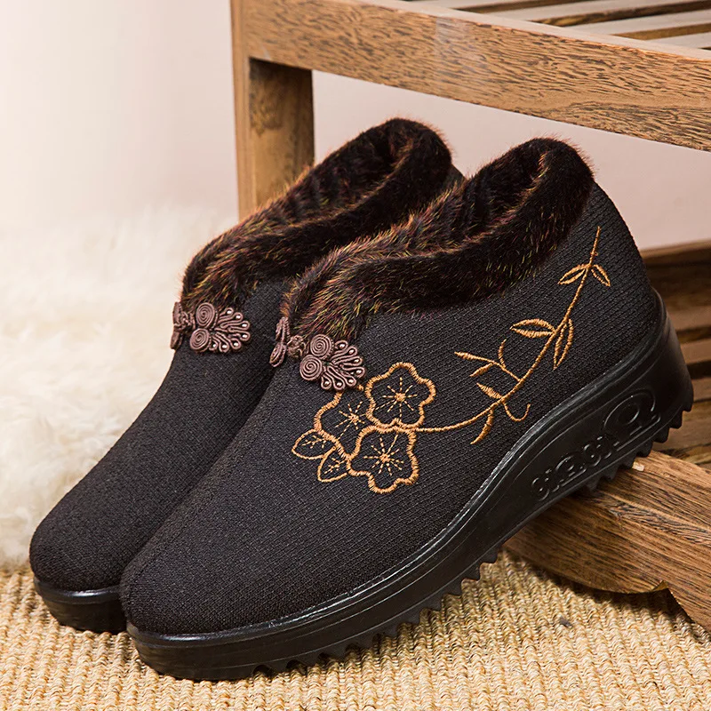 

Модные зимние лоферы, женские теплые хлопковые туфли с цветочным принтом на плоской подошве, мягкие удобные теплые хлопковые туфли с вышивкой