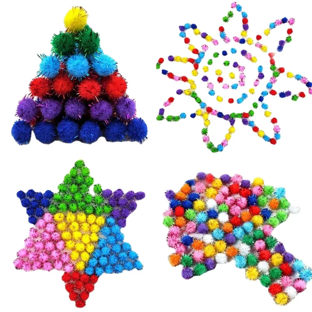 Glitter Balls Pompom Furry Balls Christmas Pom Poms Kids DIY Pompones Craft Supplies Handmade Decoration Materials