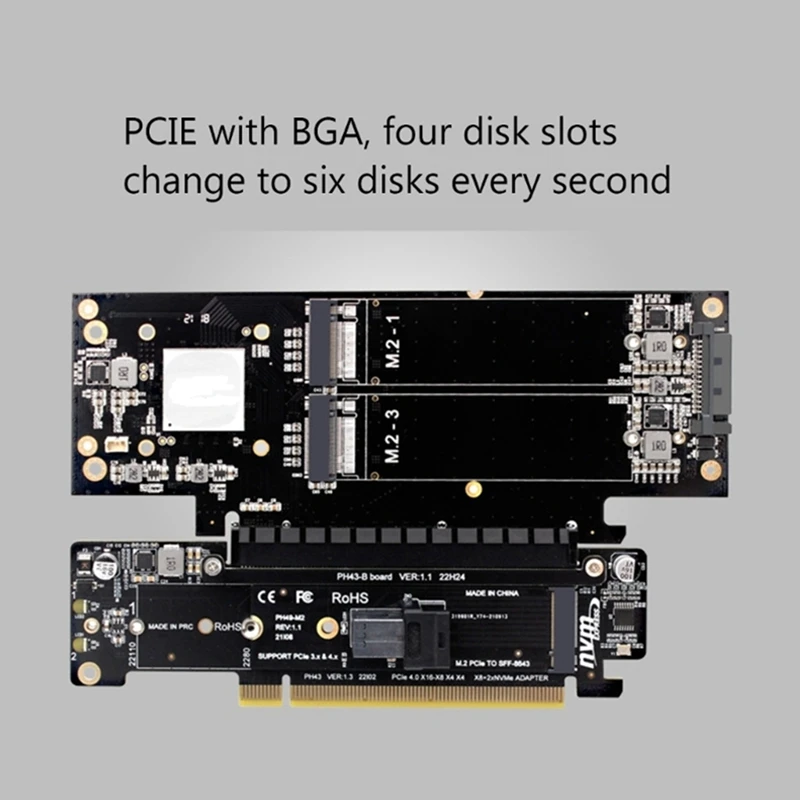 Carte PCIE 4.0 X16 à X8, fente, Nvme Pcie 4.0, 6 000 cartes, 2 ports d'entrée NVcloser, 6 000 cartes Riser