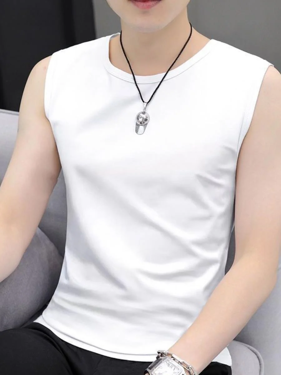 Modal Cotton Men's Tank Top Thin Fit Sports Fitness Sweatshirt  Color Simple Design Sleeveless Shoulder Pad Shirt