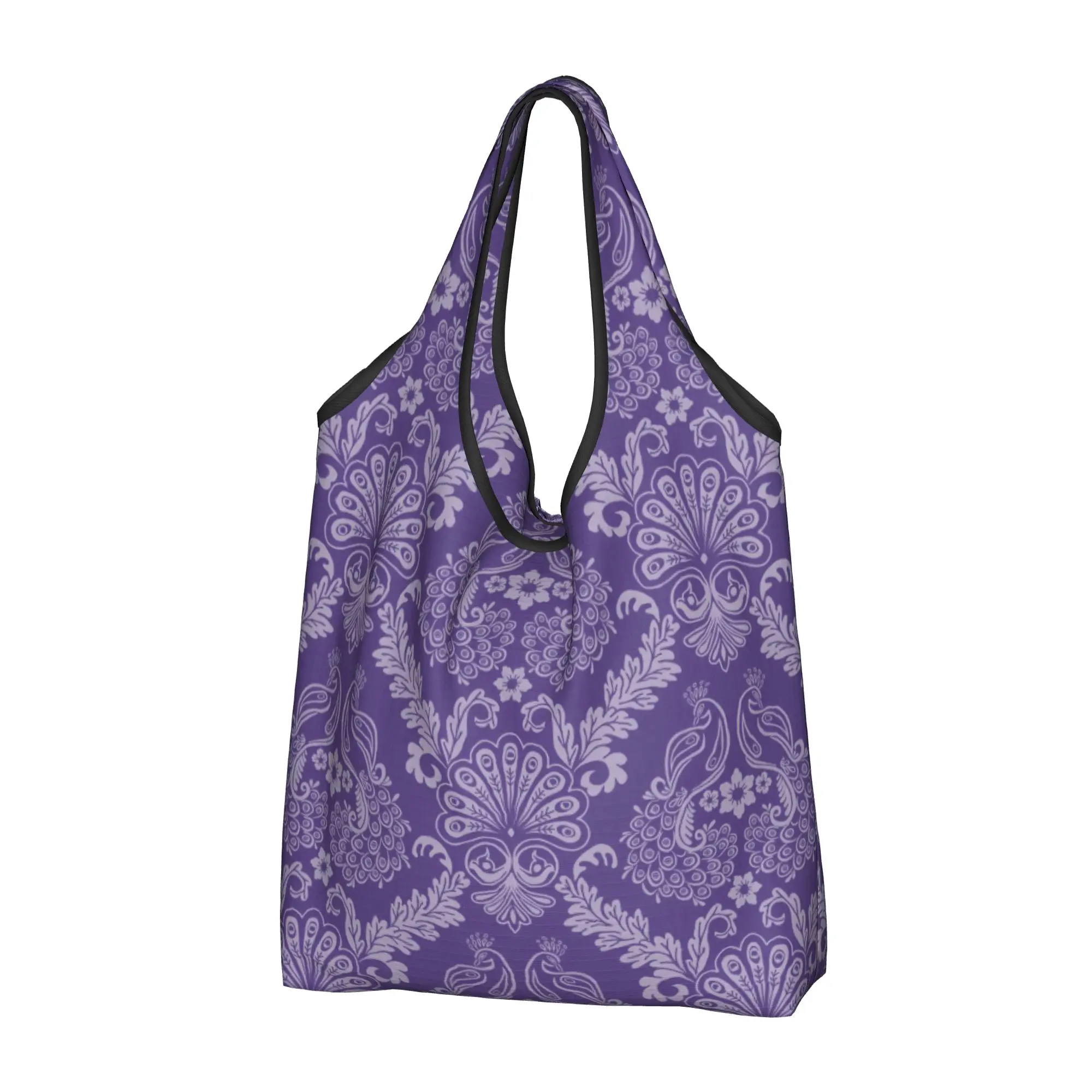 Recycling Peacock Light Purple On Purple Shopping Bag Women Tote Bag Portable Animal  Groceries Shopper Bags