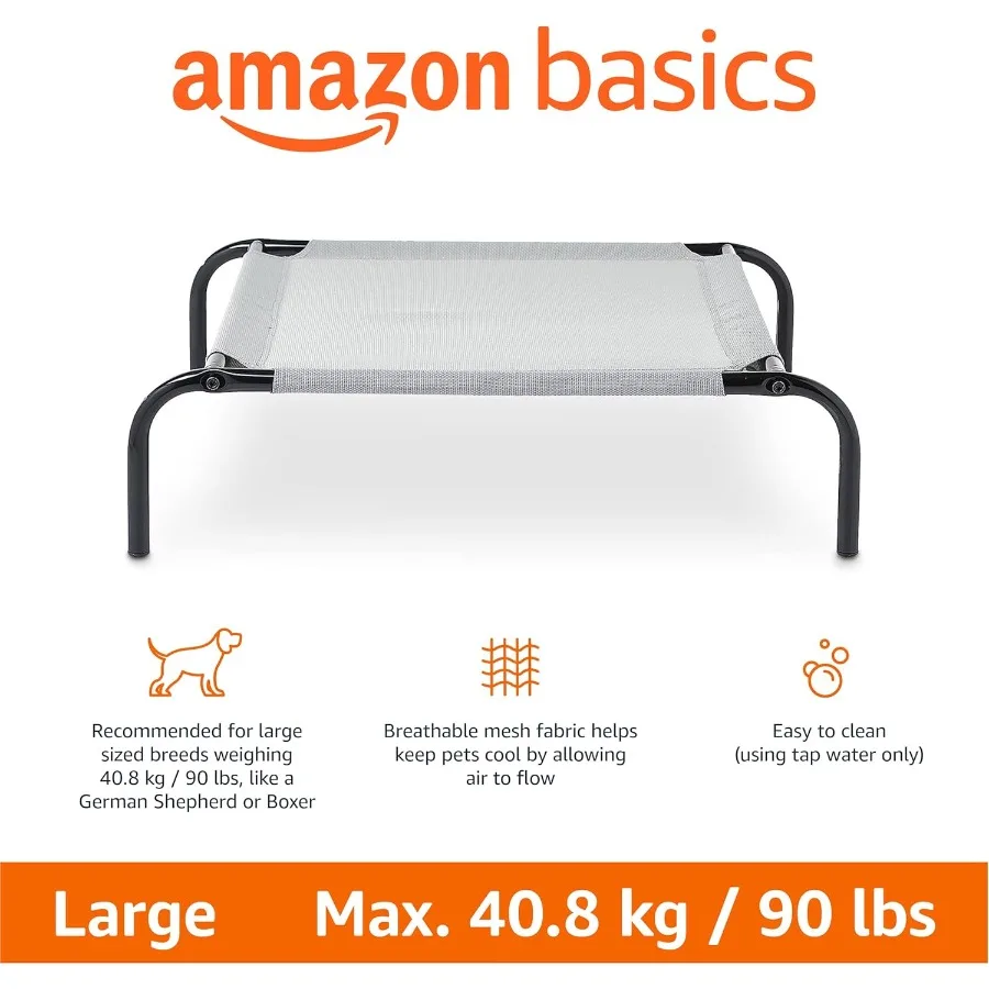 سرير كلب مرتفع قابل للتنفس مع إطار معدني للكلاب الكبيرة مقاس 51 × 31 × 8 بوصة رمادي مثالي للاستخدام الخارجي تعزيز Airflo