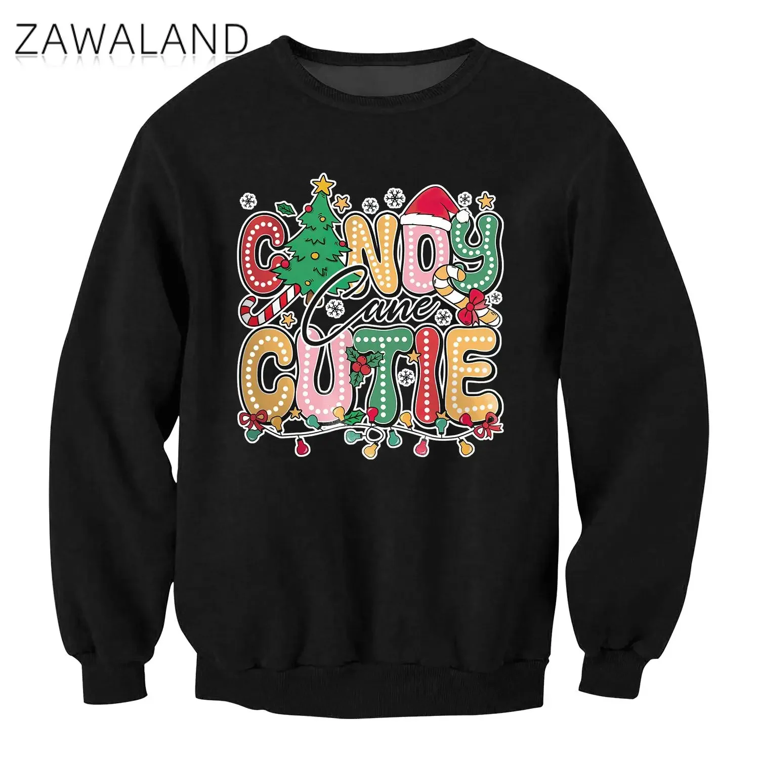 Zawaland Men Hoodies Funny Santa Claus Guitar Print Tops Black Crewneck Sweatshirt Christmas Cosplay Costumes Pullover