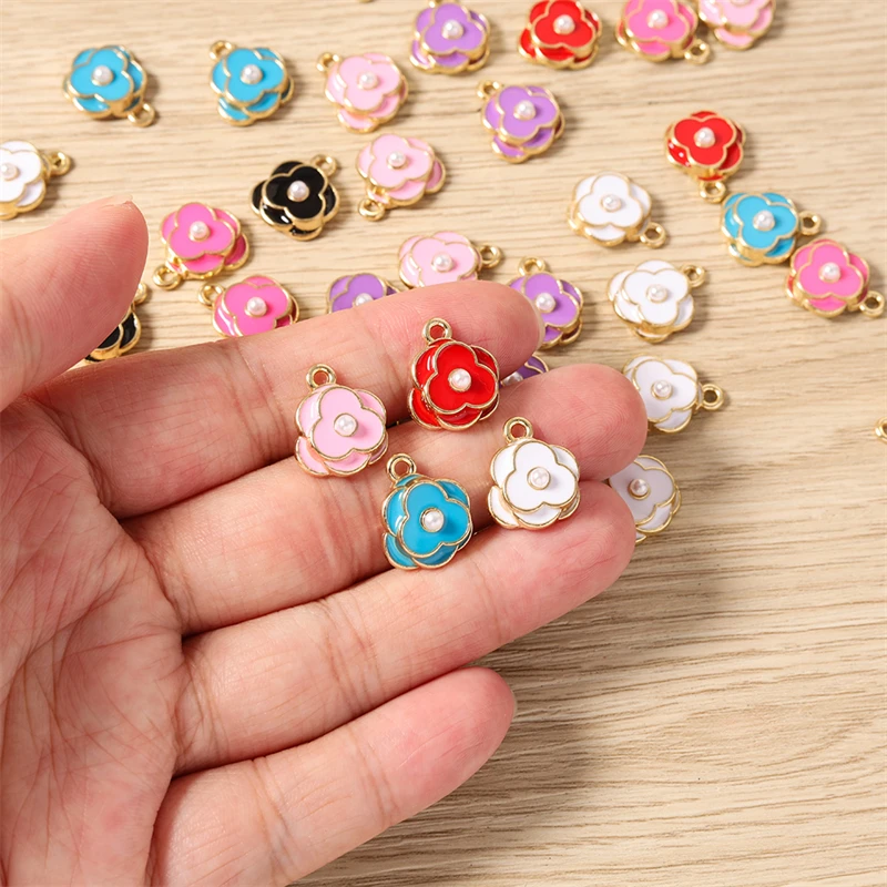 10 Stück niedliche, bunte Emaille-Blumen-Anhänger für die Schmuckherstellung, Halsketten, Ohrringe, Armbänder, DIY-Bastelzubehör – Detail 3