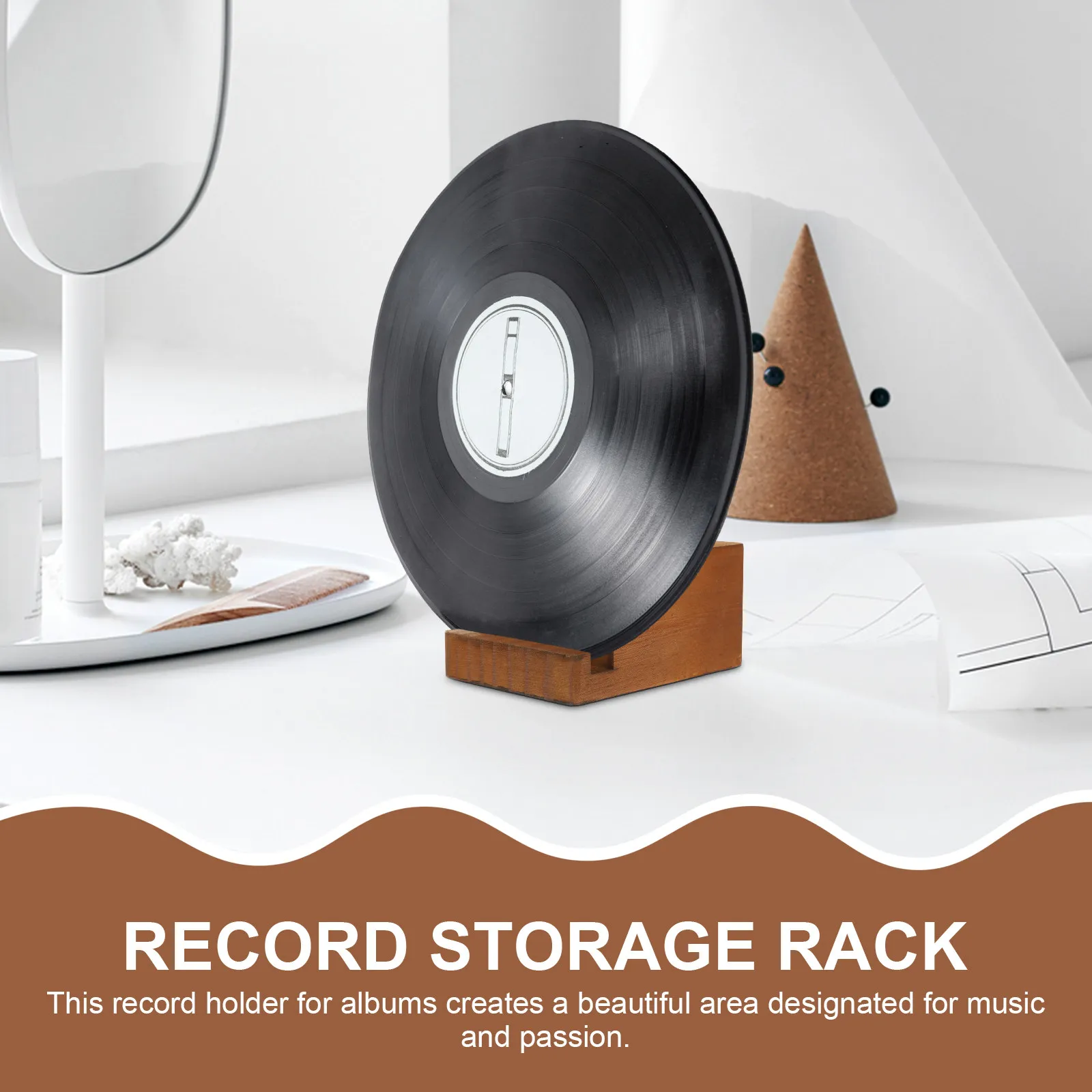 Vinyl Record Storage Holder Solid Wood Rustic Vinyl Record Stand Display Rack Desktop Album Cover Holder Cd Organizer Shelf view 2
