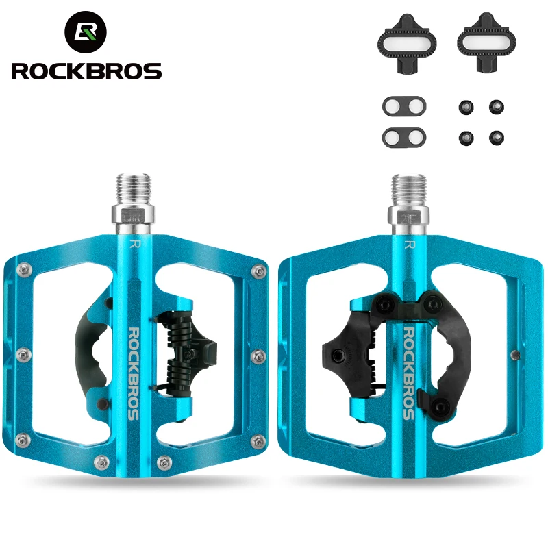 Rockbros 2 em 1 pedal de bloqueio de bicicleta ciclismo pedais lisos com sistema spd braçadeira de alumínio anti-deslizamento selado rolamento pedal de bloqueio de bicicleta