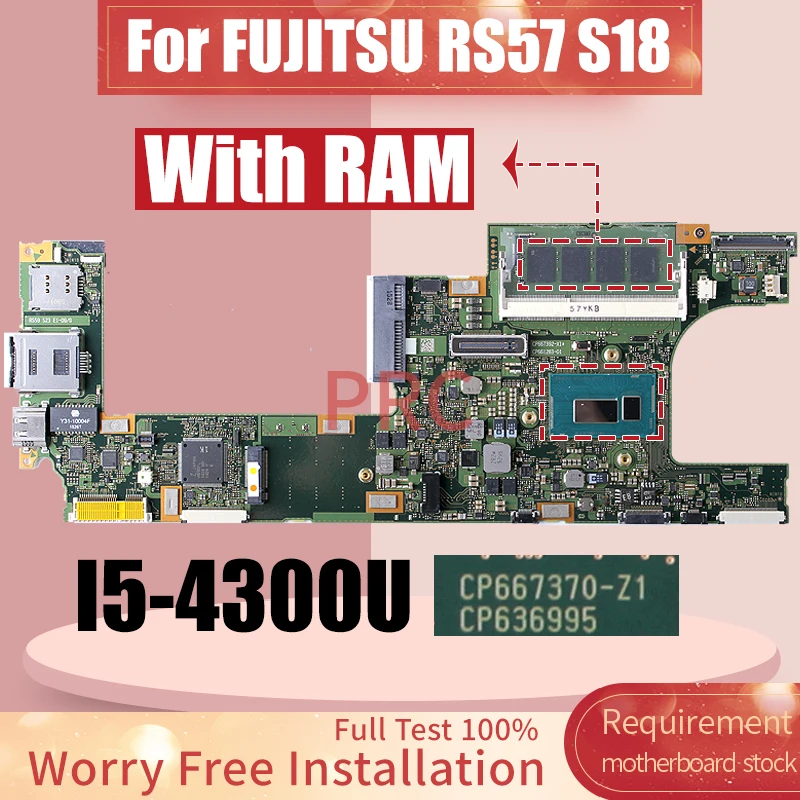 

CP667370-Z1 For FUJITSU RS57 S18 Laptop Motherboard SR1ED I5-4300U With RAM Notebook Mainboard DDR4 Tested