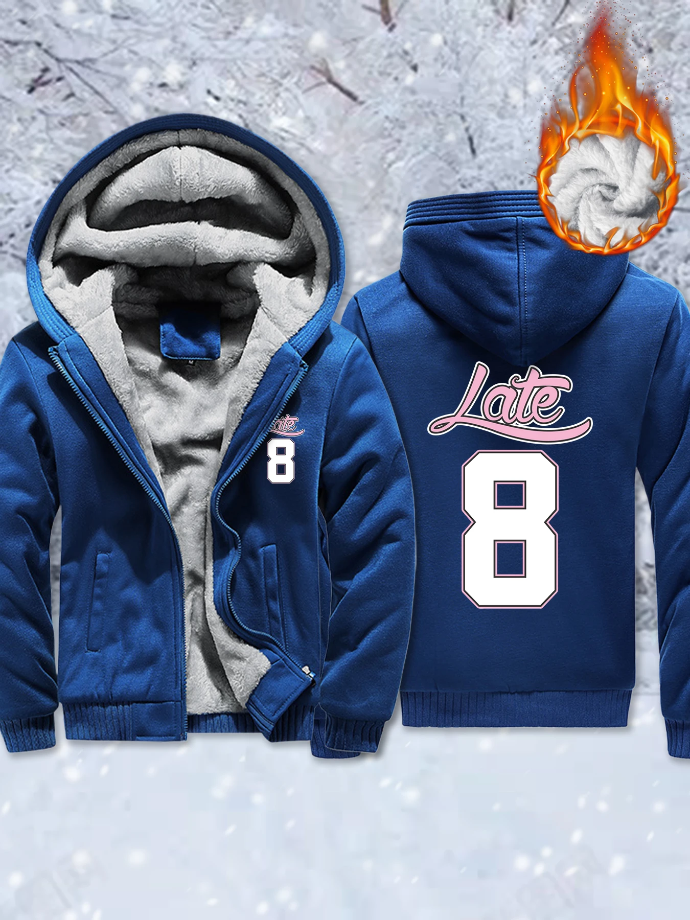 

Creative Late Number 8 Design Men Thicken Coats Winter Oversized Streetwear Pocket Zipper Jackets Warm Fleece Sportswears