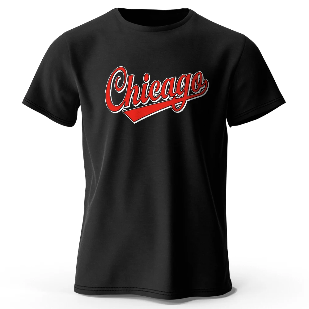 Herren-T-Shirt mit Chicago-Aufdruck, 100 % Baumwolle, übergroße Buchstaben-Grafik-T-Shirts für Damen, Sommer-Tops, urbane Streetwear