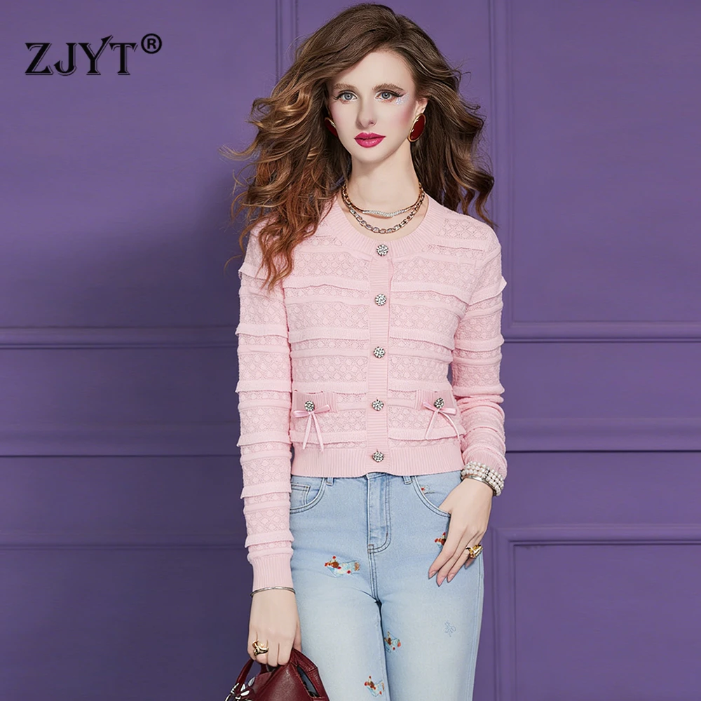 

Вязаные кардиганы ZJYT с рюшами и длинными рукавами для женщин, модные трикотажные топы и мини-юбки 2026 года