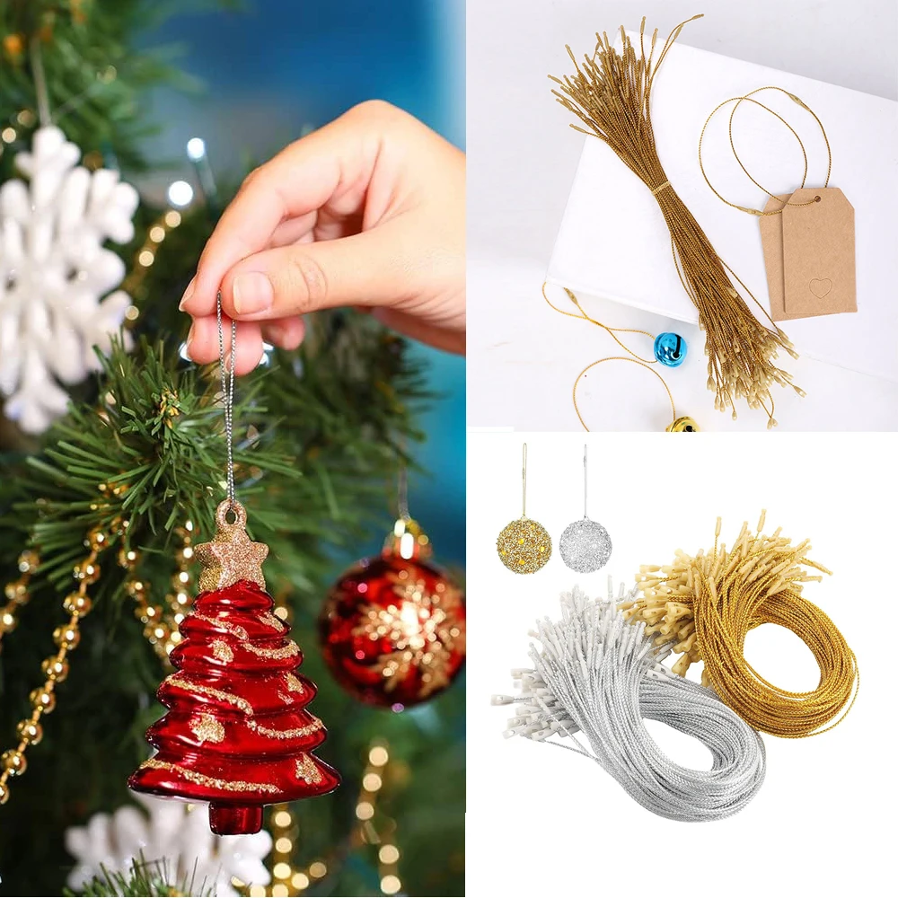 100Pcs Xmas Ornament Hanging Ropes Christmas Ornaments Hanger String Ornament Hook Ropes Precut String with Snaps Locking